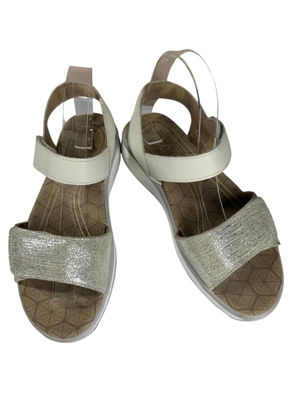 Joya Flores Light Beige Metallic Leather Comfort Sandals EU 38 Swiss